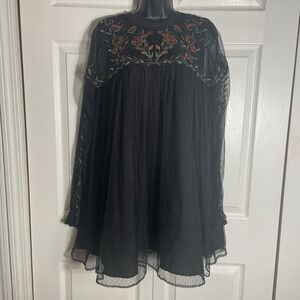 Zara Trafuluc Dress Women Medium Black Mesh Lace Floral Embroidered Whimsigoth